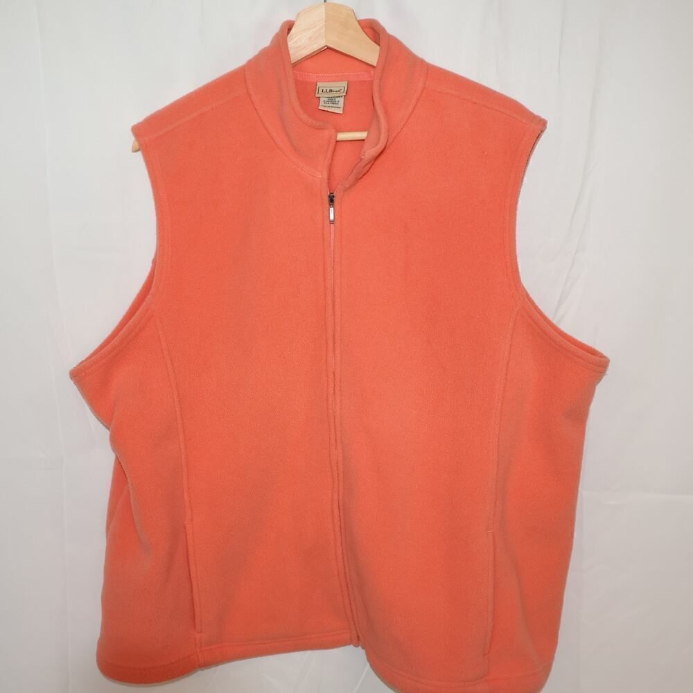 LL Bean Lycra Spandex Flannel Vest Size 2X Zip Front Two front pockets Pumpkin